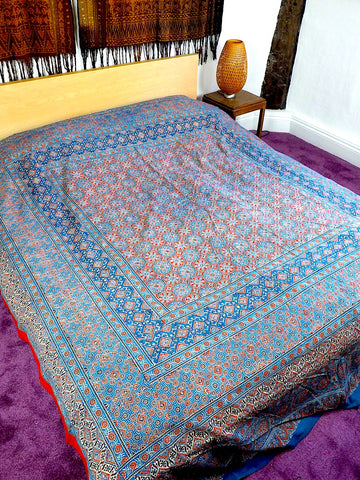 Blockprint Ajrak Bedcover